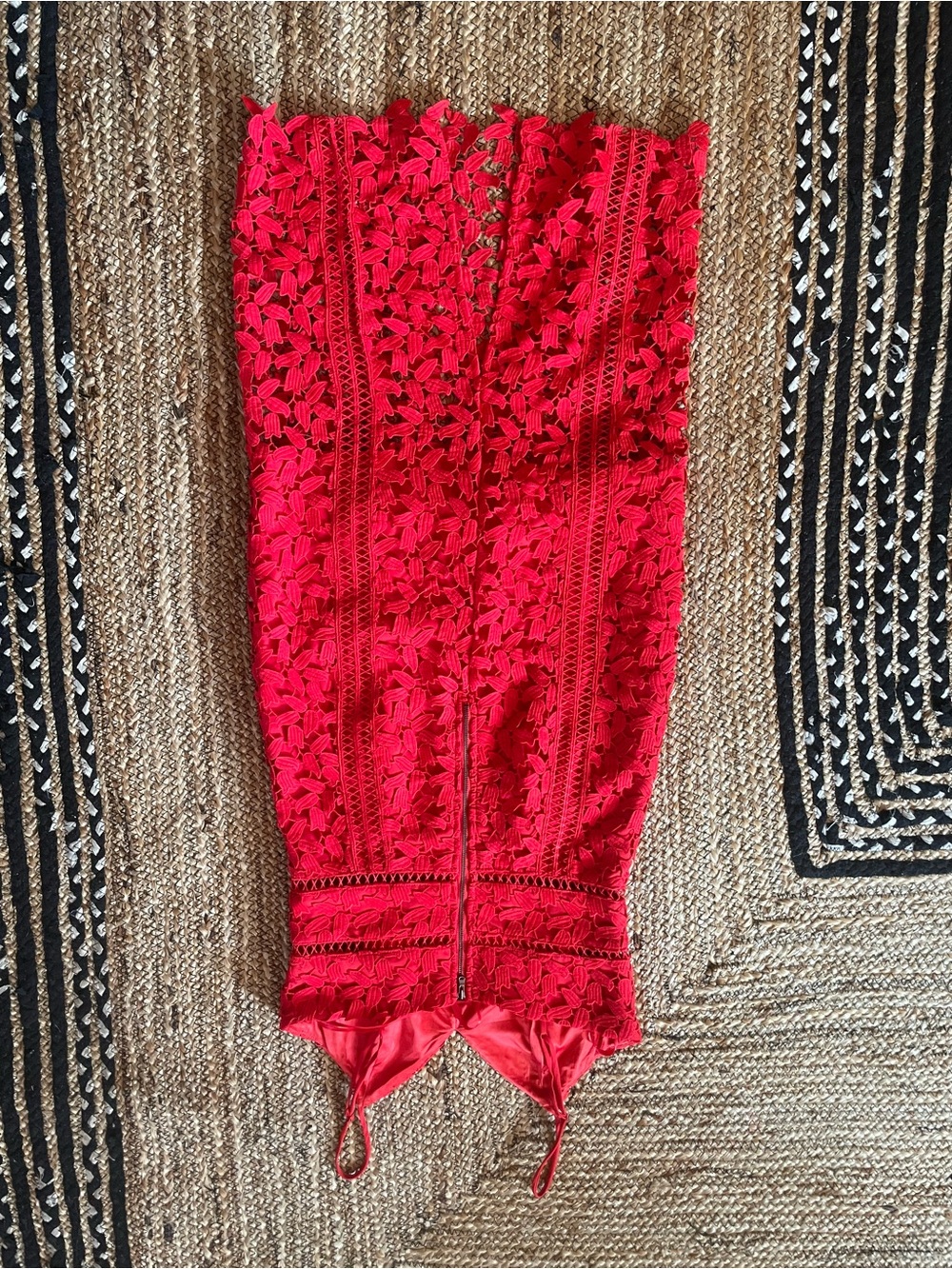 Bardot Red Lace Midi Dress with Spaghetti Straps - Picture 4 of 4